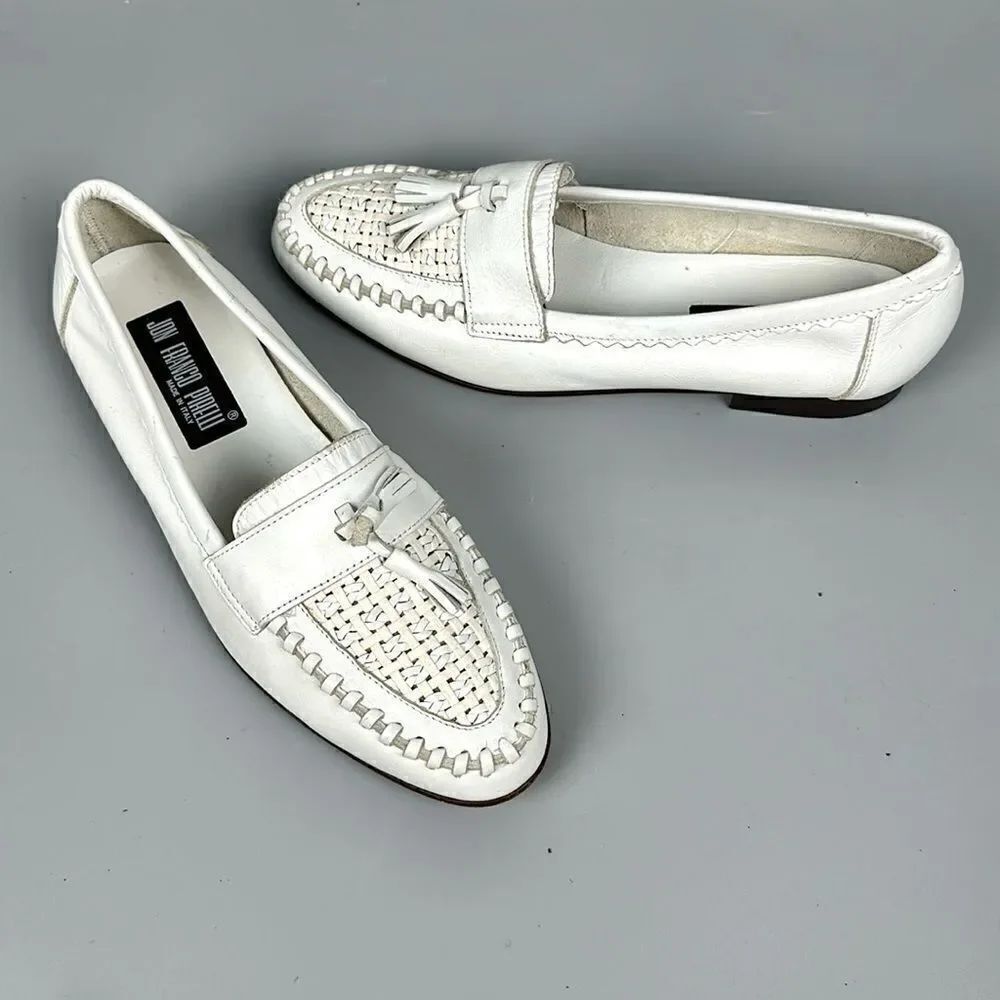 Jon Franco Pirelli Italy Tasseled Loafers White Leather Women’s 44 US 11,5